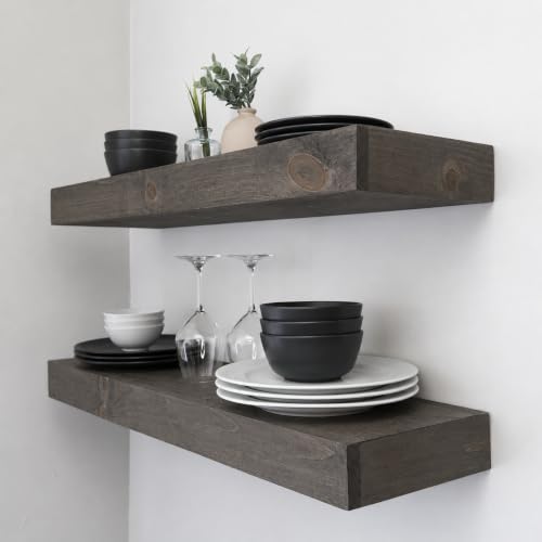 Urbandi Modern Floating Shelves 3 Inches Thick for Wall, Wide Shelves for Kitchen, Living Room, Bedroom, and Bathroom, Natural Pine Wood, Rustic Wooden Shelf, (Set of 2) (Aged Barrel, 24Lx3Hx8D) - color: Aged Barrel, size: 24Lx3Hx8D