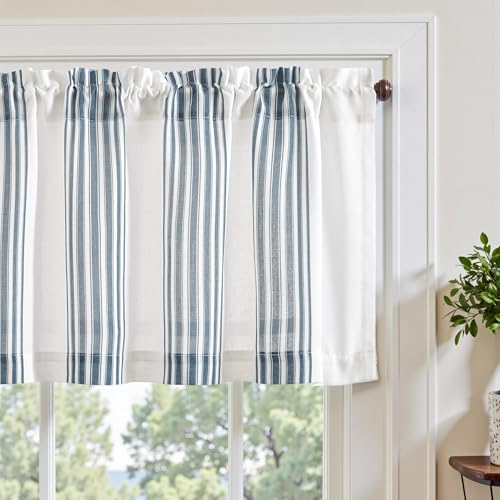jinchan Linen Balanced Stripe Valances for Window 16 inch,Blue,1 Panel - color: Balanced Stripe | Blue, size: 50"W x 16"L (Pack of 1)