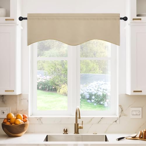 NICETOWN 2 Panels Biscotti Beige Kitchen Valances for Windows, 42W x 18L - color: Biscotti Beige, size: 42"W x 18"L (Pack of 2)