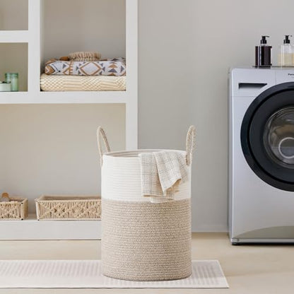 VIPOSCO 53L Tall Woven Laundry Basket Hamper, White Brown - color: Brown, size: 53L