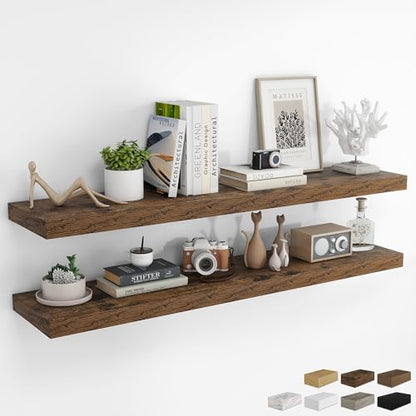 RICHFOCUS Long Floating Shelves for Wall 2Pack|Rustic Brown|55" Lx8 D - color: Rustic Brown, size: 55.1"L x 8"D, Set of 2