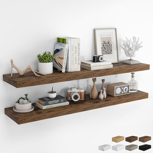 RICHFOCUS Long Floating Shelves for Wall 2Pack|Rustic Brown|55" Lx8 D - color: Rustic Brown, size: 55.1"L x 8"D, Set of 2