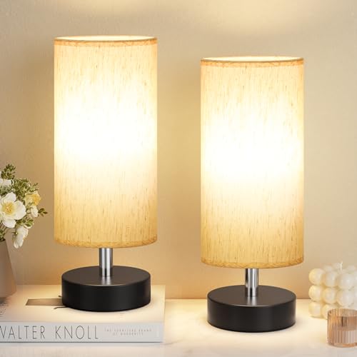 Table Lamps Set of 2（Cream Shade - Black Base, 11.6" Inline Control） - color: Cream Shade-Black Base 2pcs, size: 11.6" Inline Control