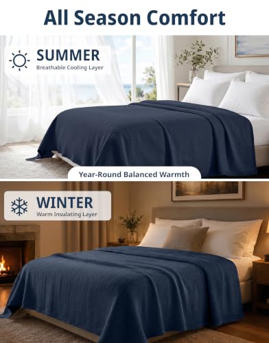 LANE LINEN 100% Cotton Blanket Twin, 350 GSM Soft and Warm - color: 06: Navy, size: Twin