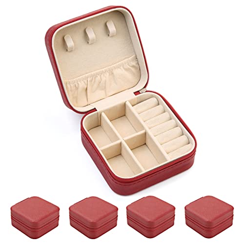 TRODANCE Mini Jewelry Case, Small Travel Jewelry Organizer, Portable Jewelry Box Mini Storage Organizer Display Box For Rings Earrings Necklaces (Red-4pcs) - color: 4 packs - Red