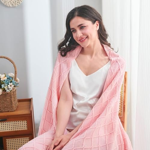 inhand Pink Knitted Throw Blanket for Couch and Bed, 60"x80" - color: Pink, size: 60"x80"