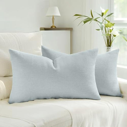 HAUSSY Pack of 2 Faux Linen Throw Pillow Covers 12x20 Inch, Dusty Blue - color: Dusty Blue, size: 20" x 12" (Pack of 2)