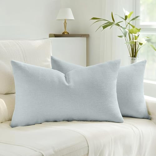 HAUSSY Pack of 2 Faux Linen Throw Pillow Covers 12x20 Inch, Dusty Blue - color: Dusty Blue, size: 20" x 12" (Pack of 2)