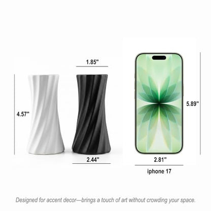Small Ceramic Vase Set of 2-4.6 Inch Matte Black and White Modern Bud Vases for Flowers, Tiny Geometric Sculptural Object for Shelf Decor, Bookcase, Countertop, Minimalist Home Decor Accents