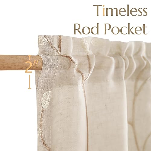 jinchan Linen Kitchen Valance Sheer Leaf Embroidered 18 Inch 1 Panel Beige - color: Leaf | Beige