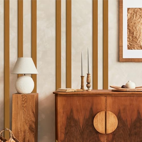 Rustic Wooden Wall Art Decor Striped Decoration Geometric Line Wall Sticker - color: Wooden Brown