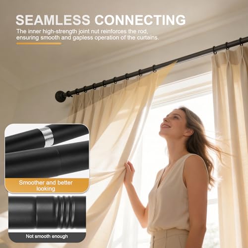 Adjustable Splicing Black Curtain Rods for Windows - 1 Inch Diameter Heavy Duty Curtain Rod with Brackets, Extends 32 to 86 Inches, 1 Pack (Black) - size: 32"- 86"/1 Pack