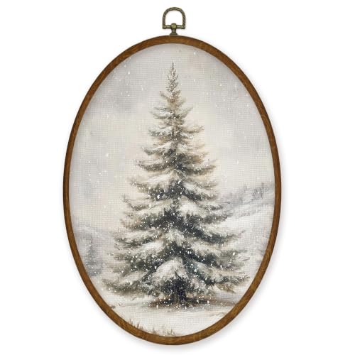 WULQYING Vintage Snowy Christmas Tree Oval Wall Art Decor Home 8.6x11.4 - color: Color02