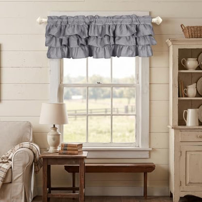 FUANGUI Ruffled Valance Curtain 42" W x 18" L Pleated Kitchen Valance - color: Grey, size: 42"W x 18"L (Pack of 1)