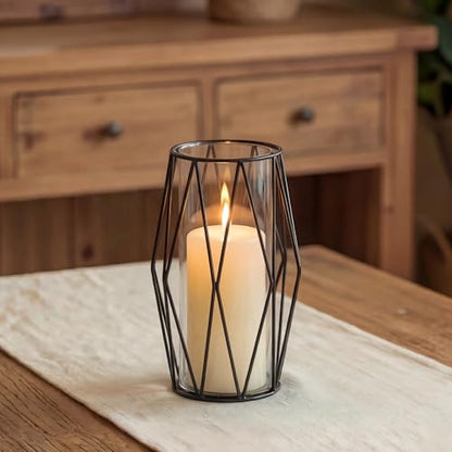 NUPTIO Black Geometric Hurricane Glass Candle Holder, 1 Piece - color: Black, size: Small