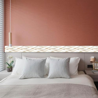 IVN Wallpaper Border Peel and Stick Wall Ivory Gold Waves 4x196 Inch - color: Ivory Gold Waves