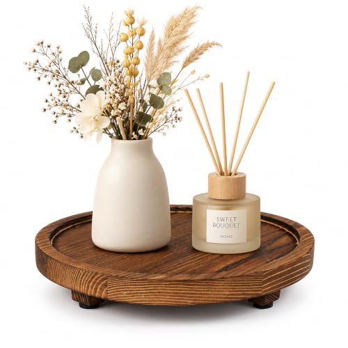DEBETOOL Round Rustic Wood Decorative Tray
