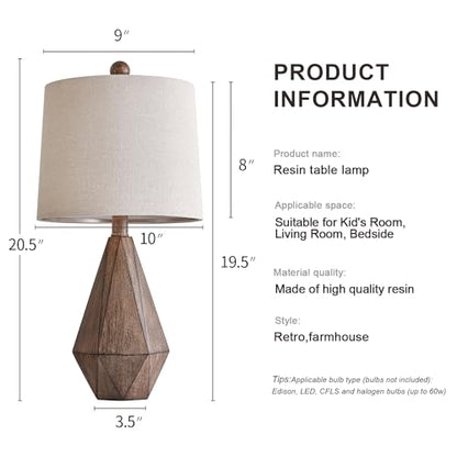 PoKat 20.25" Retro Farmhouse Table Lamp Set of 2, Small for Bedside, Brown - color: Small - Dark Wood Resin