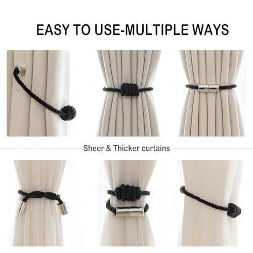 Curtain Tiebacks Magnetic Decorative Rope Tie Backs Holdbacks Contoeey - color: Black