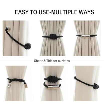 Curtain Tiebacks Magnetic Decorative Rope Tie Backs Holdbacks Contoeey - color: Black