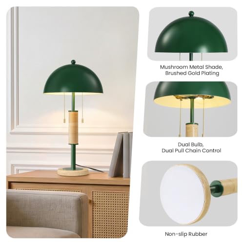Green Bedside Table Lamp Set 2 Mid Century Modern Tavertine Nightstand Lamp - color: Green