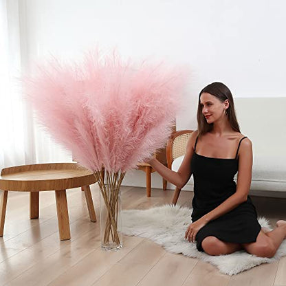 Wertuirk 8 Pcs 45 inch Tall Faux Pink Pampas Grass Decor - color: Light Pink