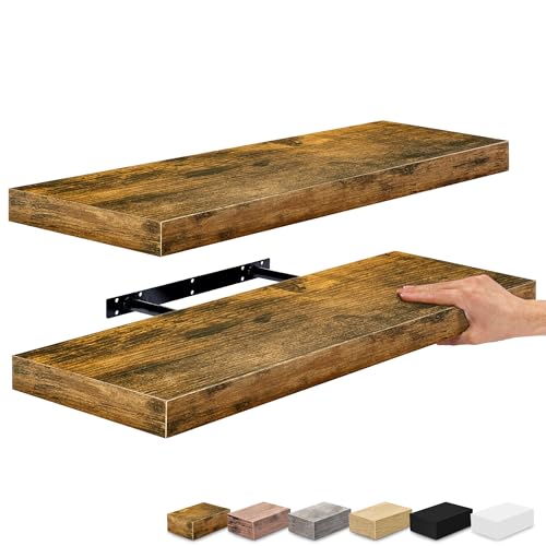 Sorbus Floating Shelves for Wall, Wood Wall Storage (2 Pack, Rustic Brown) - color: Rustic Brown, size: 2 Pack