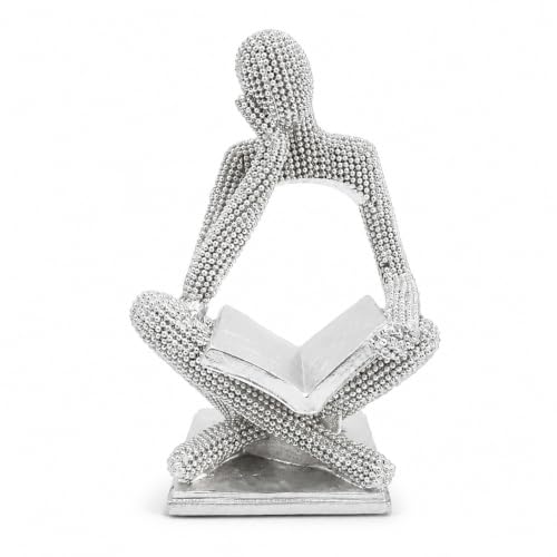 Sparkling Silver Reading Women Statue, Abstract Resin Thinker Sculptures - color: Silver Right