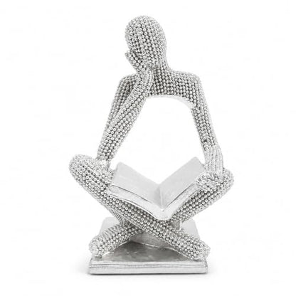 Sparkling Silver Reading Women Statue, Abstract Resin Thinker Sculptures - color: Silver Right