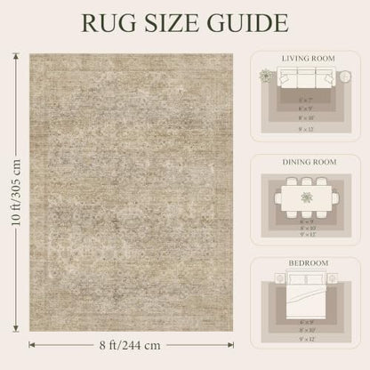 8x10 Washable Boho Area Rug, Dark Beige Farmhouse for Living Room - color: Dark Beige, size: 8' x 10' (Rectangular)