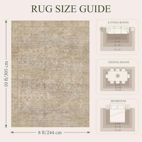 8x10 Washable Boho Area Rug, Dark Beige Farmhouse for Living Room - color: Dark Beige, size: 8' x 10' (Rectangular)