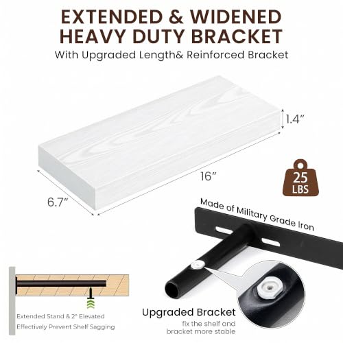 Dreamland 16" White Floating Shelves 6.7" Deep Wall Mounted Set of 2 - color: White, size: 6.7"D x 16"L