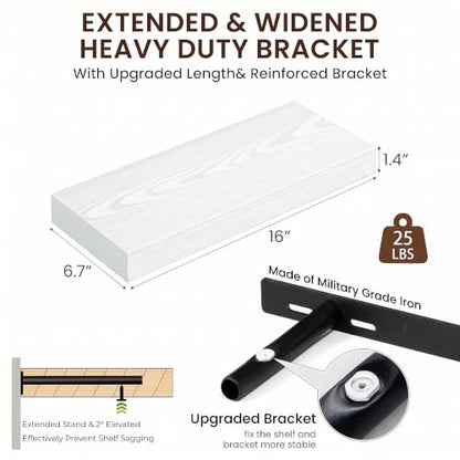 Dreamland 16" White Floating Shelves 6.7" Deep Wall Mounted Set of 2 - color: White, size: 6.7"D x 16"L