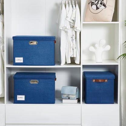 17" Large Fabric Storage Box with Lids, 3-Pack, Navy - color: Navy, size: Large-17"