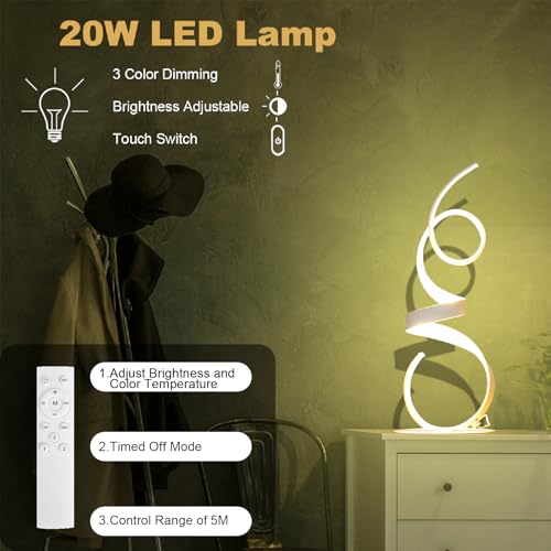 20W 2700LM 3 Colors Dimmable LED Art Table Lamp 21.4 Inch with Touch Switch for Living Room,Bedroom (White) - color: White