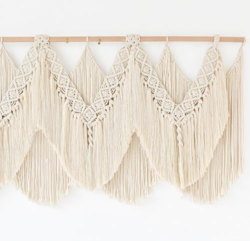 Macrame Wall Hanging Wedding Hanger Tassel Knotting Boho Decor 47"W*25"L - color: Beige1
