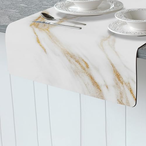 RIMONA'S Heat Resistant Table Runner Trivet Mat - Ivory Golden Marble, 40" - color: Ivory Golden Marble