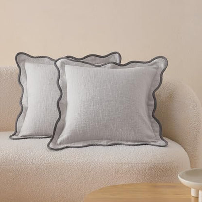 Double Stitch 100% Cotton Scalloped Throw Pillow Covers, Winter Sky - color: Winter Sky, size: 20" x 20" (Pack of 2)