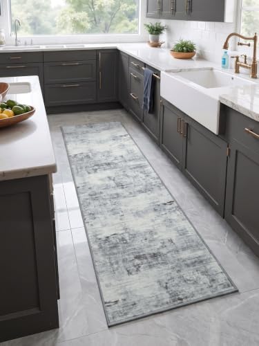 Toneed Washable 2x8 Abstract Runner Rug for Hallway Kitchen, Grey - color: Light Neutral Gray, size: 2' x 8' (Rectangular)