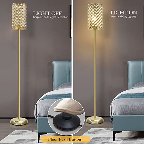 GyroVu Gold Floor Lamp,Elegant Crystal Floor Lamp Modern Standing Lamp with On/Off Foot Switch,Tall Pole Accent Lighting for Living Room, Girl Bedroom, Dresser, Office - color: Gold