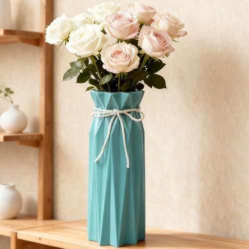 Disoza Ceramic Flower Vase Modern Home Decor Vases for Centerpieces Blue Minimalist Farmhouse 9.5" H x 3.9" W Cute Decorative Vases Flowers Tulip Pampas Grass Vase for Table Bathroom Shelf - color: #a 9.5" Tall Blue Vases for Living Room Decor