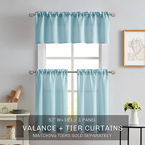 Melodieux Blue Semi Sheer Curtain Valance for Kitchen Cafe Small Windows Linen Look Rod Pocket, 52 by 18 Inch, 1 Panel - color: Blue, size: 52"W x 18"L (Pack of 1)