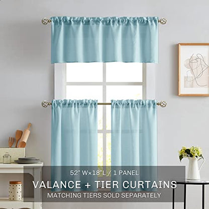 Melodieux Blue Semi Sheer Curtain Valance for Kitchen Cafe Small Windows Linen Look Rod Pocket, 52 by 18 Inch, 1 Panel - color: Blue, size: 52"W x 18"L (Pack of 1)