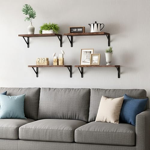 Fixwal Wall Floating Shelves for Home Decor (Brown, Set of 4, 16.5 Inch) - color: Brown