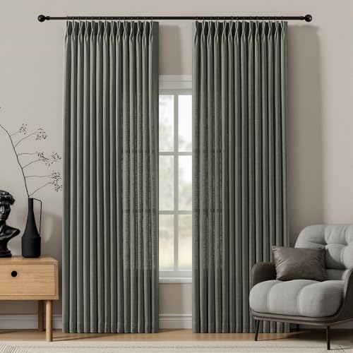 84 Inch Linen Pinch Pleated Sheer Light Filtering Curtains for Living Room - color: Charcoal Grey, size: 40"W x 84"L (Pack of 2)