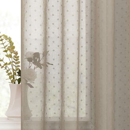 Light Taupe Sheer Curtains 72 Inch Rustic Polka Dots Semi Sheer Curtain - color: Light Taupe, size: 52"W x 72"L (Pack of 2)