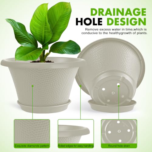 Quarut 12 Inch Pots for Plants,4 Pack Large Flower Pots with Drainage Hole - color: Diamond Pattern-beige, size: 12 inch-4 Pack