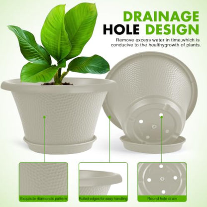 Quarut 12 Inch Pots for Plants,4 Pack Large Flower Pots with Drainage Hole - color: Diamond Pattern-beige, size: 12 inch-4 Pack