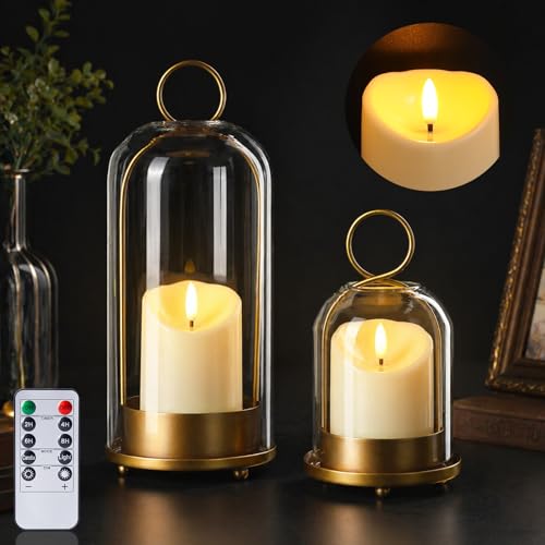 Brass Hurricane Handmade Sturdy Glass Dome Candle Holders with Glass Cover
