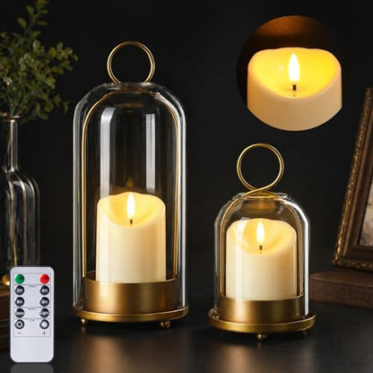Brass Hurricane Handmade Sturdy Glass Dome Candle Holders with Glass Cover